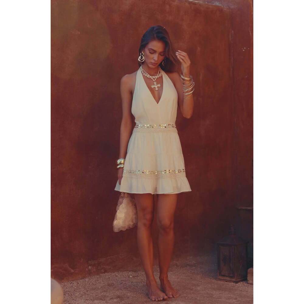 12th Tribe Solana White Halter Mini Dress Size L - Picture 3 of 3